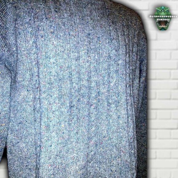 70S Jantzen Green Speckled Cable Knit Crewneck Sweater, M - Picture 3 of 7